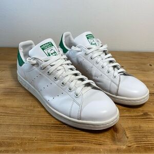 adidas White and Green Leather Men's Sneakers